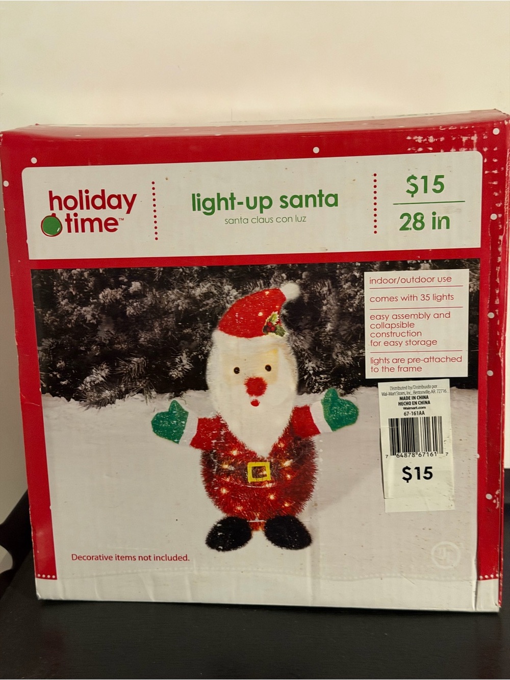 Holiday Time 28” Light Up Collapsible Santa Christmas Tinsel Yard Decoration New